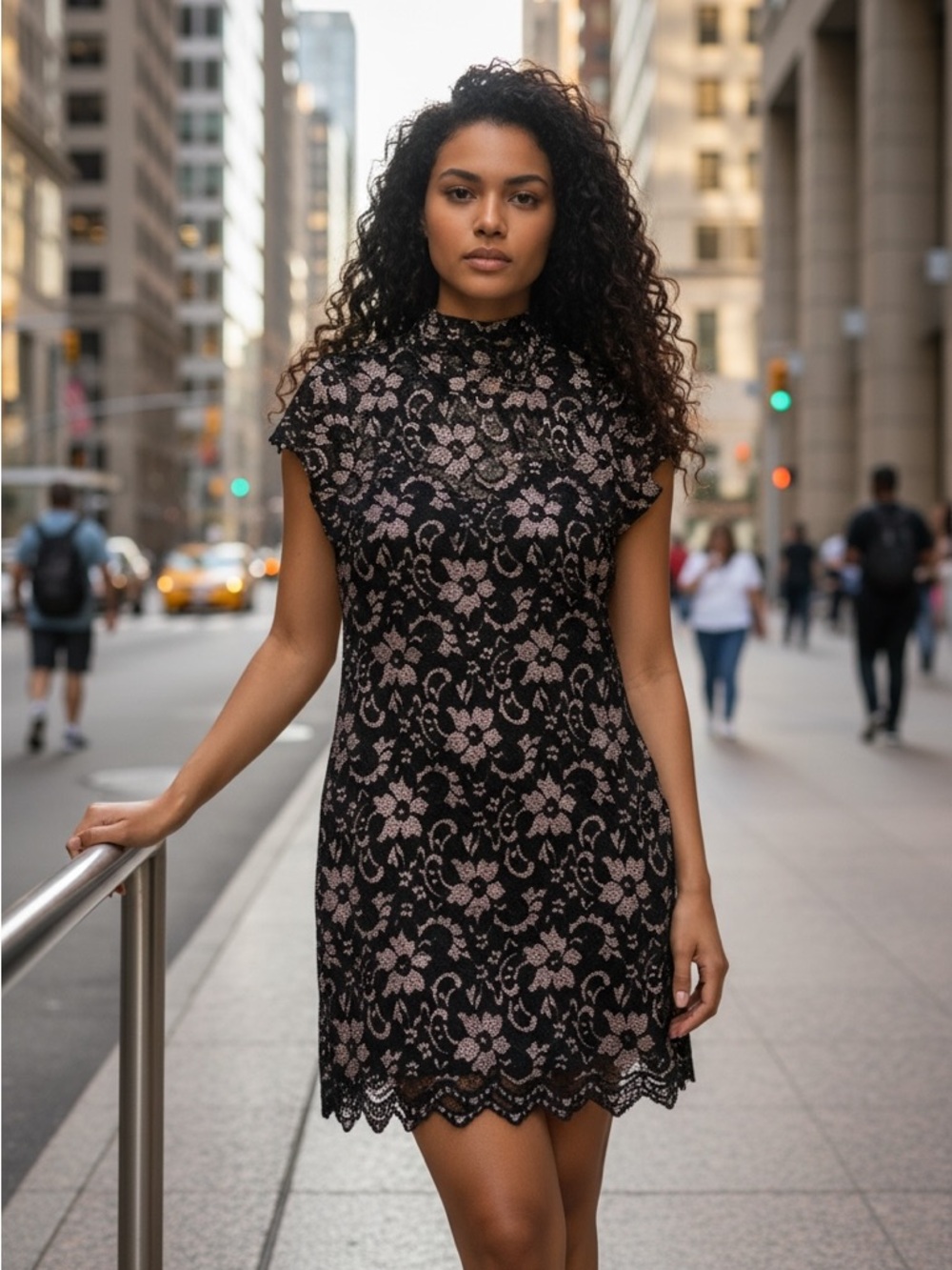 Black Lace Dress with Blush Underlay